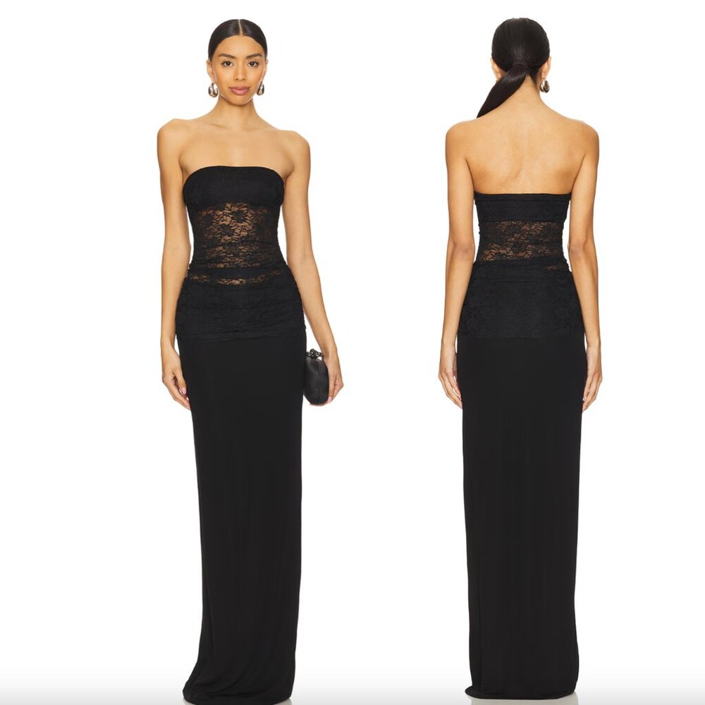 NEW Lovers and Friends Zahra Gown Black Lace Strapless Formal Maxi Dress